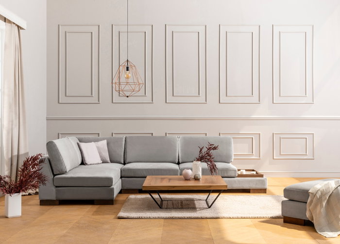 Atelier Del Sofa Sofá Esquinero Izquierdo con Puf - Gris Claro